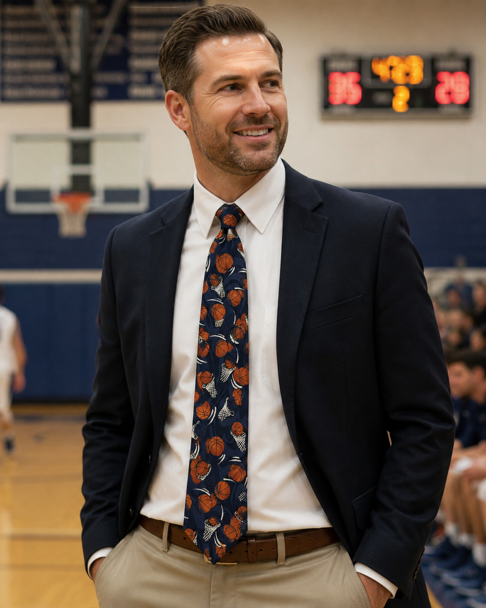 Fratello Handmade Basketball Necktie Navy Blue Sports Novelty Tie Made Korea